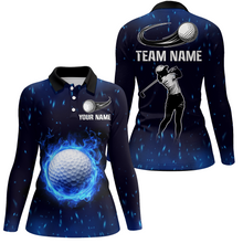 Load image into Gallery viewer, Blue Flame Golf Ball Women Golf Polo Shirts custom team ladies golf apparel, golf gifts for women NQS9244