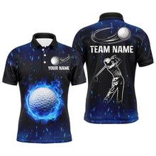 Load image into Gallery viewer, Blue Flame Golf Ball Mens Golf Polo Shirt custom team mens golf apparel, golf gifts for men NQS9244