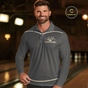 Custom Retro Bowling Polo, Quarter Zip Shirt for Men Personalized Vintage Team Bowling Jersey NQS10505