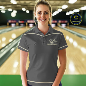 Custom Retro Bowling Polo, Quarter Zip Shirt for Women Personalized Vintage Team Bowling Jersey NQS10505