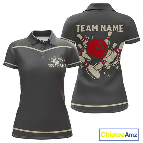Custom Retro Bowling Polo, Quarter Zip Shirt for Women Personalized Vintage Team Bowling Jersey NQS10505