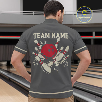 Custom Retro Bowling Polo, Quarter Zip Shirt for Men Personalized Vintage Team Bowling Jersey NQS10505