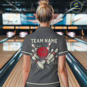 Custom Retro Bowling Polo, Quarter Zip Shirt for Women Personalized Vintage Team Bowling Jersey NQS10505