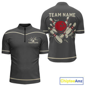 Custom Retro Bowling Polo, Quarter Zip Shirt for Men Personalized Vintage Team Bowling Jersey NQS10505