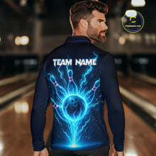 Load image into Gallery viewer, Blue Lightning Thunder Bowling Polo, Quarter Zip Shirts for Men Custom Team Bowling Shirts NQS10520