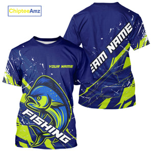 Mahi Mahi fishing sun protection shirts custom name blue and green fishing jerseys for team offshore NQS10331