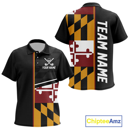 Maryland Flag black Kid golf polo shirt Custom Patriotic Kid Golf attire For team, golfing gifts NQS10188