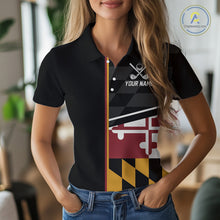 Load image into Gallery viewer, Maryland Flag black Women golf polo shirt Custom Patriotic Ladies Golf attire For team, golfing gifts NQS10188