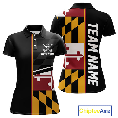 Maryland Flag black Women golf polo shirt Custom Patriotic Ladies Golf attire For team, golfing gifts NQS10188