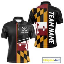 Load image into Gallery viewer, Maryland Flag black Men golf polo shirt Custom Patriotic Mens Golf attire For team, golfing gifts NQS10188