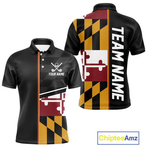 Maryland Flag black Men golf polo shirt Custom Patriotic Mens Golf attire For team, golfing gifts NQS10188