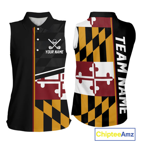 Maryland Flag black Women sleeveless polo shirt Custom Patriotic Ladies Golf attire For team NQS10188