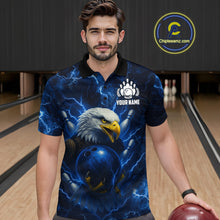 Load image into Gallery viewer, Mens bowling shirts Custom Eagle blue lightning thunder Bowling Team Jersey, gift for Bowlers NQS10336