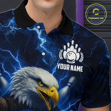 Load image into Gallery viewer, Mens bowling shirts Custom Eagle blue lightning thunder Bowling Team Jersey, gift for Bowlers NQS10336