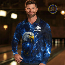 Load image into Gallery viewer, Mens bowling shirts Custom Eagle blue lightning thunder Bowling Team Jersey, gift for Bowlers NQS10336