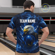 Load image into Gallery viewer, Mens bowling shirts Custom Eagle blue lightning thunder Bowling Team Jersey, gift for Bowlers NQS10336