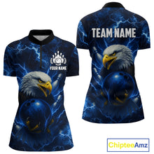 Load image into Gallery viewer, Womens bowling shirts Custom Eagle blue lightning thunder Bowling Team Jersey, gift for Bowlers NQS10336