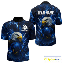 Load image into Gallery viewer, Mens bowling shirts Custom Eagle blue lightning thunder Bowling Team Jersey, gift for Bowlers NQS10336