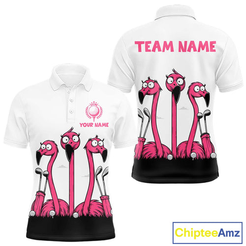 Funny pink flamingo friends white Men golf polo shirts Custom flamingo golf outfits for men NQS10201