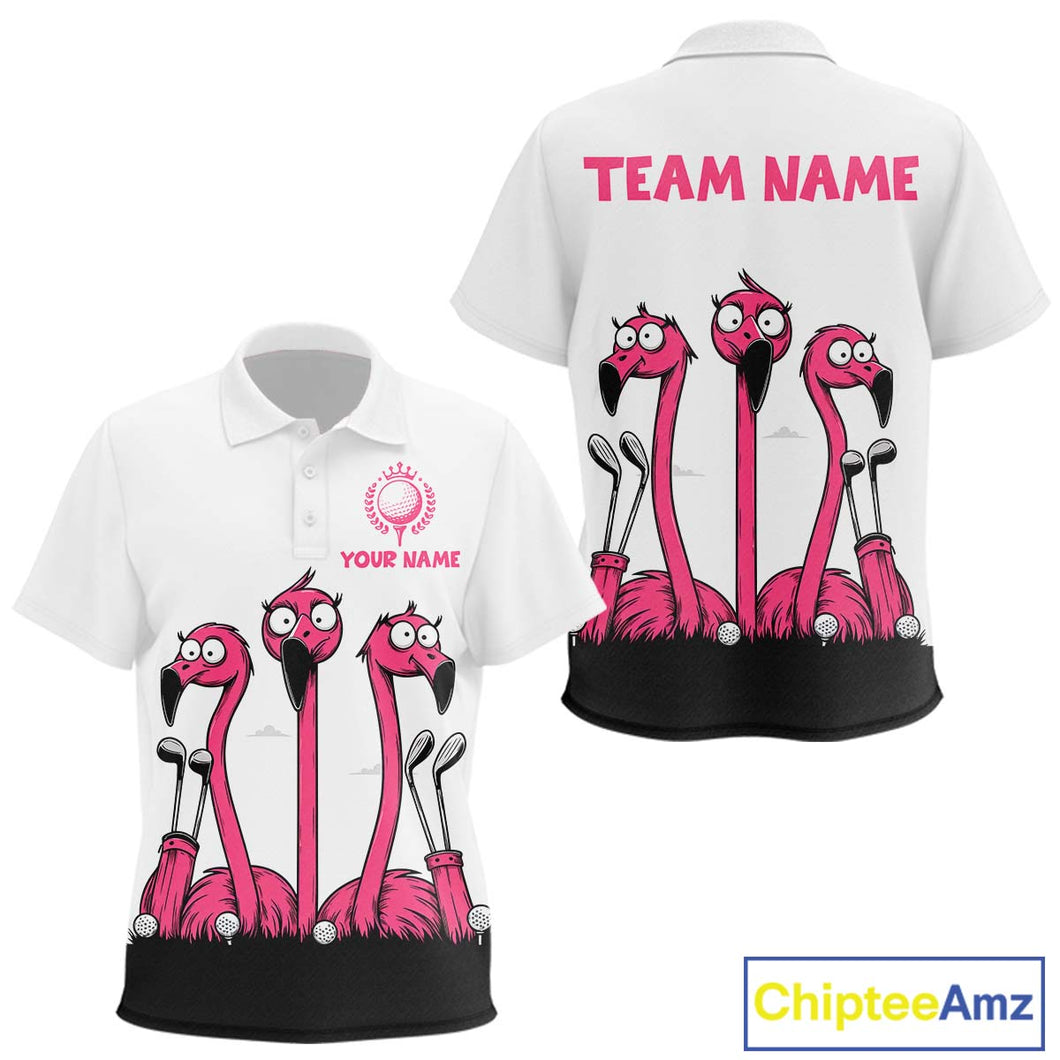 Funny pink flamingo friends white Kid golf polo shirts Custom flamingo golf outfits for Kid NQS10201