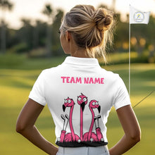 Load image into Gallery viewer, Funny pink flamingo friends white Women golf polo shirts Custom flamingo golf outfits for ladies NQS10201