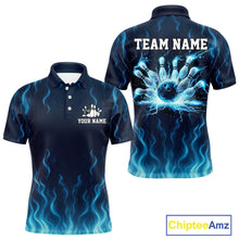 Load image into Gallery viewer, Blue flame lightning thunder Bowling polo, quarter zip shirts for men custom Bowling team jerseys NQS10387