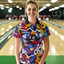 Load image into Gallery viewer, Colorful graffiti pattern Funny Bowling polo, quarter zip shirts for Women custom Bowling team jersey NQS10389