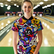 Load image into Gallery viewer, Colorful graffiti pattern Funny Bowling polo, quarter zip shirts for Women custom Bowling team jersey NQS10389