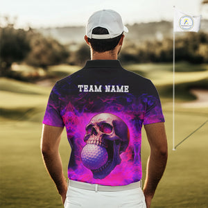 Custom Pink Flame Golf skull Halloween Mens golf polo shirt, Personalized Team Skull golf outfit NQS10400