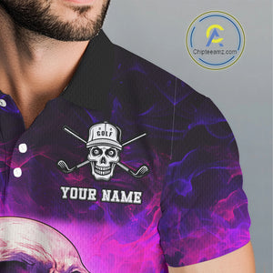 Custom Pink Flame Golf skull Halloween Mens golf polo shirt, Personalized Team Skull golf outfit NQS10400