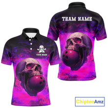 Load image into Gallery viewer, Custom Pink Flame Skull Halloween Bowling Shirts For Men, Personalized Team Bowling Jersey outfit NQS10401