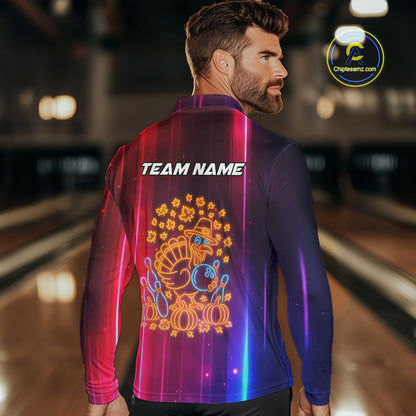 Colorful Neon Autumn Turkey Bowling Shirts for Men Custom Thanksgiving Bowling Team Jerseys NQS10417