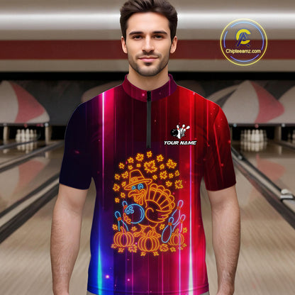 Colorful Neon Autumn Turkey Bowling Shirts for Men Custom Thanksgiving Bowling Team Jerseys NQS10417
