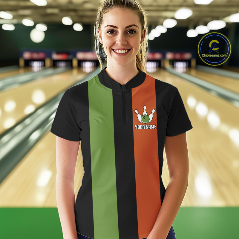 Green & Orange Retro Black Bowling shirts for Women custom Does this shirt make my balls look big NQS10622