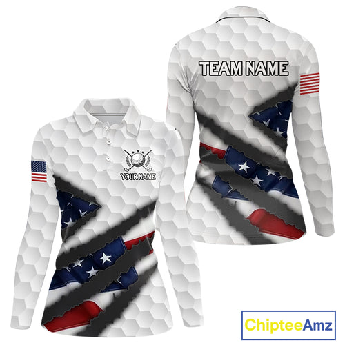 Personalized American Flag Golf polo shirt For Women Custom Patriotic Golf Gifts NQS10428