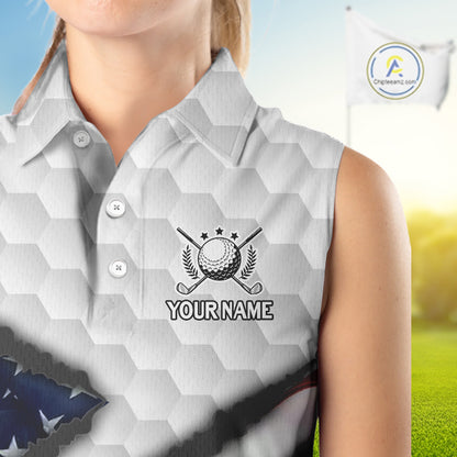 Personalized American Flag Golf Sleeveless polo shirt For Women Custom Patriotic Golf Gifts NQS10428