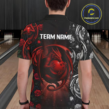 Load image into Gallery viewer, Red Dragon Roses Pattern Custom Bowling Polo, Quarter Zip shirts For Men, Dragon Bowling League Shirt NQS10626