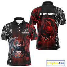 Load image into Gallery viewer, Red Dragon Roses Pattern Custom Bowling Polo, Quarter Zip shirts For Men, Dragon Bowling League Shirt NQS10626