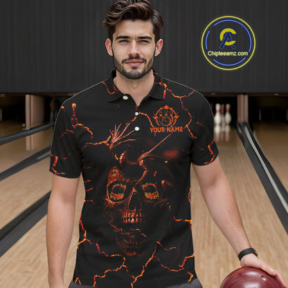 Black And Orange Skull Dragon Bowling Polo, 1/4 Zip Shirt For Men Custom Bowling Team League Jersey NQS10629