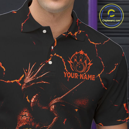 Black And Orange Skull Dragon Bowling Polo, 1/4 Zip Shirt For Men Custom Bowling Team League Jersey NQS10629