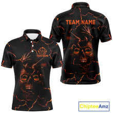 Load image into Gallery viewer, Black And Orange Skull Dragon Bowling Polo, 1/4 Zip Shirt For Men Custom Bowling Team League Jersey NQS10629