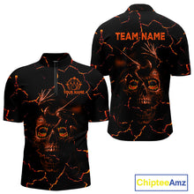Load image into Gallery viewer, Black And Orange Skull Dragon Bowling Polo, 1/4 Zip Shirt For Men Custom Bowling Team League Jersey NQS10629