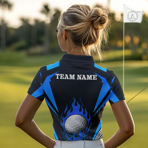 Black and Blue Flame Golf Ball Women golf polo shirts custom golf attire for ladies, best golf gifts NQS10448
