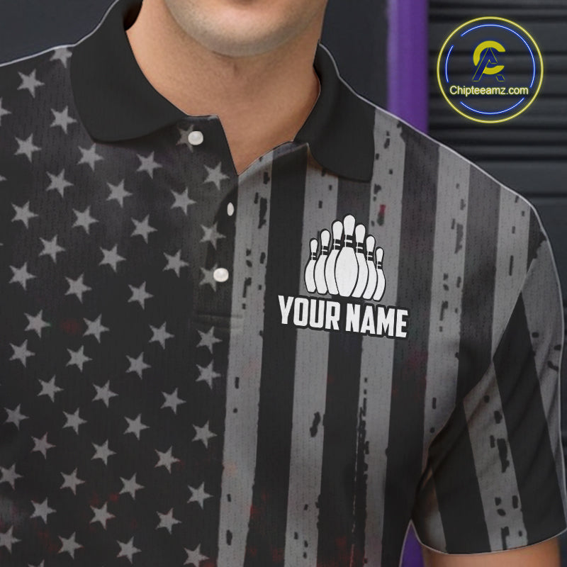 Black Smoke American Flag Bowling wings Shirts For Men Custom Patriotic Bowling Team League Jersey NQS10632