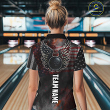 Load image into Gallery viewer, Black Smoke American Flag Bowling wings Shirts For Women Custom Patriotic Bowling Team League Jersey NQS10632