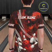 Load image into Gallery viewer, Red Flame Skull Bowling Polo, Quarter Zip shirts For Men Custom Halloween Team Bowling Outfit NQS10636