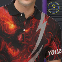 Load image into Gallery viewer, Red Flame Skull Bowling Polo, Quarter Zip shirts For Men Custom Halloween Team Bowling Outfit NQS10636