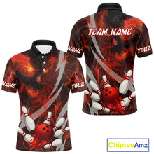 Load image into Gallery viewer, Red Flame Skull Bowling Polo, Quarter Zip shirts For Men Custom Halloween Team Bowling Outfit NQS10636