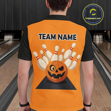 Load image into Gallery viewer, Orange and Black Halloween Retro Bowling Polo, 1/4 Zip Shirts For Men Custom Bowling Team Shirt NQS10464