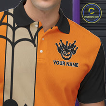 Load image into Gallery viewer, Orange and Black Halloween Retro Bowling Polo, 1/4 Zip Shirts For Men Custom Bowling Team Shirt NQS10464